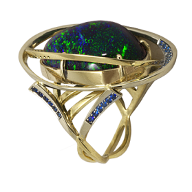«Галактика» кольцо с опалом и сапфирами