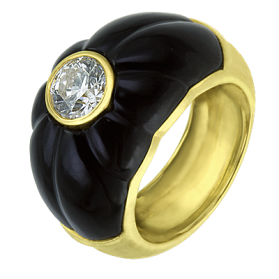 "Черная орхидея" кольцо с черным ониксом и бриллиантом