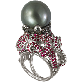 «Осьминог» кольцо с морским жемчугом