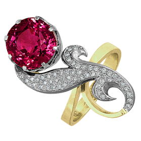 "Роза" кольцо с турмалином и бриллиантами