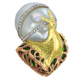 «Улитка» кольцо с морским жемчугом
