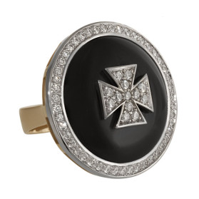 «Мальтийский крест» кольцо с ониксом и бриллиантами