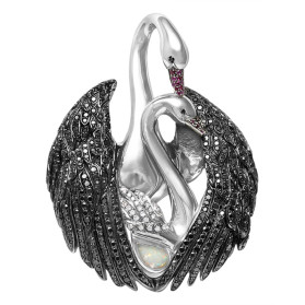 «Лебедь» кулон с адуляром и бриллиантами