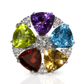 «Радуга» кольцо с самоцветами и бриллиантами