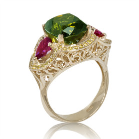 «Великолепие» кольцо с турмалином, родолитами и бриллиантами