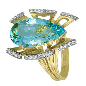 "Лед" кольцо с аквамарином и бриллиантами