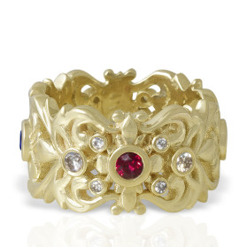 «Корона» кольцо с рубином, сапфиром, изумрудом и бриллиантами