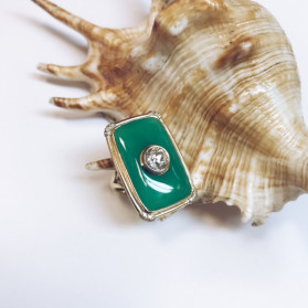 Кольцо с бриллиантом и хризопразом «Прима»