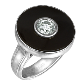 Кольцо с черным ониксом и бриллиантом в белом золоте