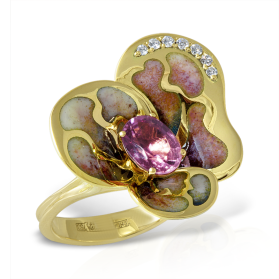 «Цветок» кольцо с турмалином и эмалью