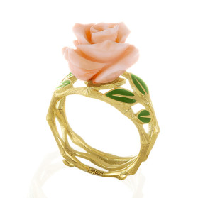 «Розы» кольцо с кораллом и эмалью