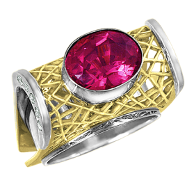 "Паутина" кольцо с турмалином и бриллиантами