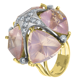 "Купол" кольцо с розовым кварцем и бриллиантами