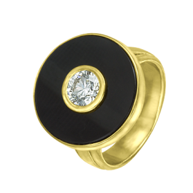 Кольцо с черным ониксом и бриллиантом