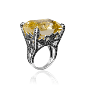 «Малыш» кольцо с цитрином и черными бриллиантами