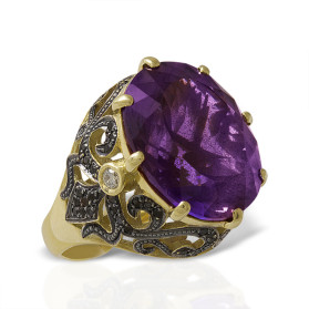 «Винтаж» кольцо с аметистом и бриллиантами