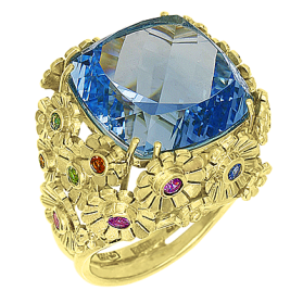 "Озеро" кольцо с топазом и цветными сапфирами