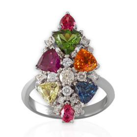 «Каменная феерия» кольцо с турмалинами, шпинелью, бриллиантами