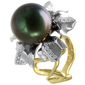«Цветок» кольцо с жемчугом и бриллиантами