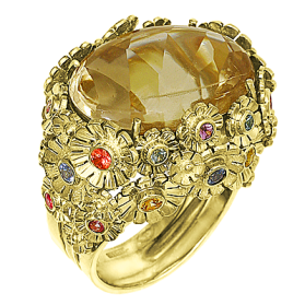 "Золотая осень" кольцо с топазом и цветными сапфирами